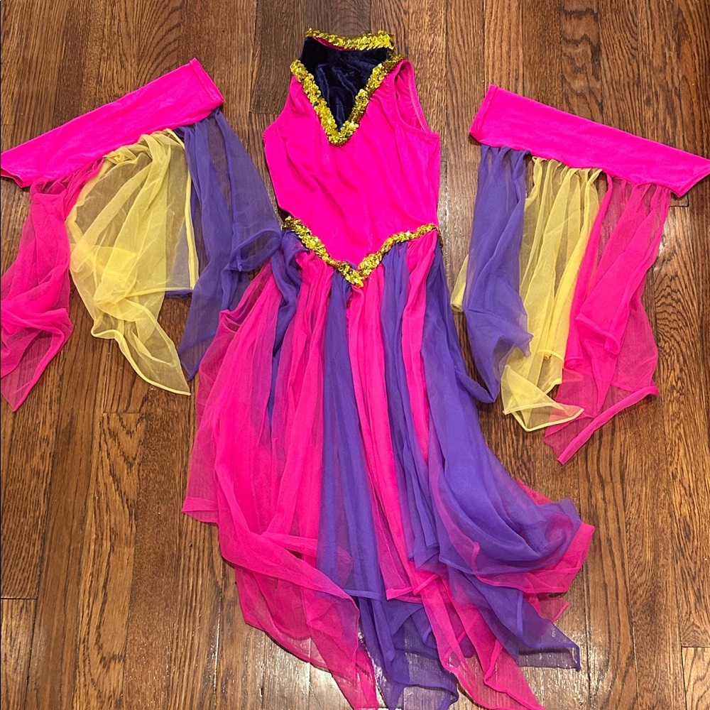 Colorful Kids Dance Costume with Flowing Sleeves
